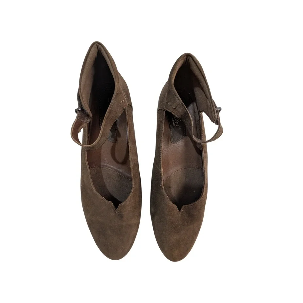 Earthies by Earth Womens 7.5 B Brown Suede Leather Ankle Strap Notched Flats